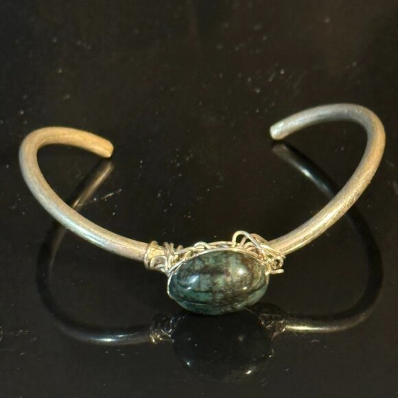 Genuine Untreated Natural Emerald Sterling Silver Bracelet Cuff 925 Handmade - Picture 2 of 10